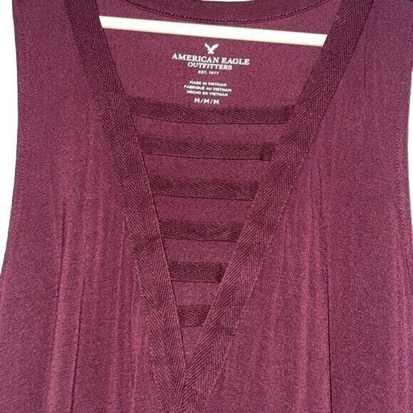 American Eagle Outfitters Maroon Lattice Front Tank Top (Size M) - Picture 2 of 5